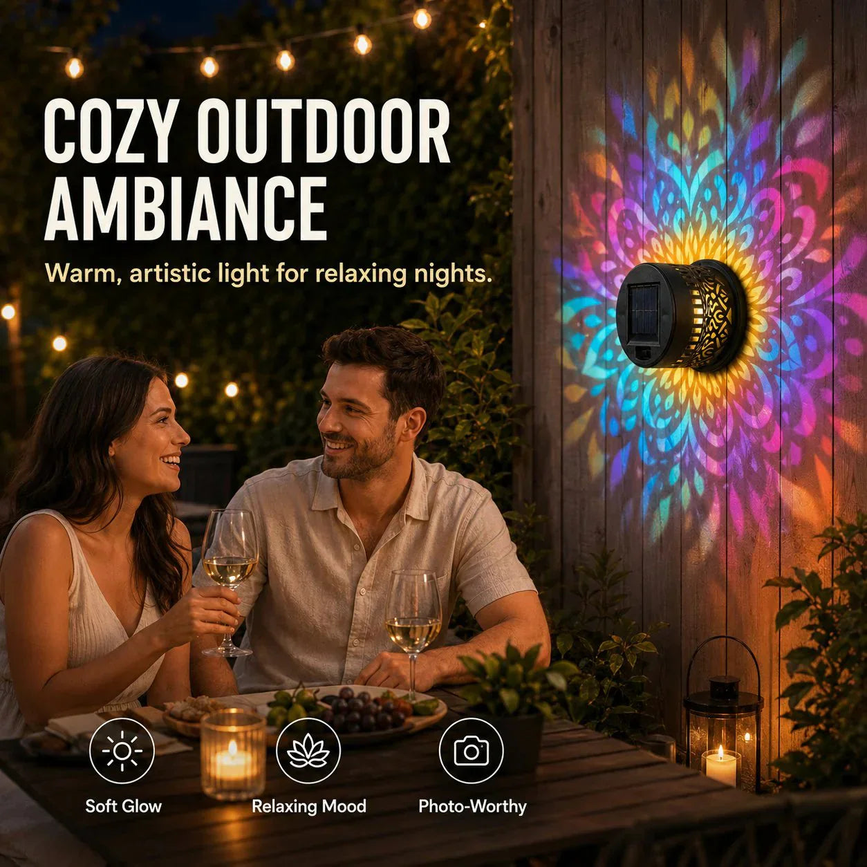 🌀💥Limited Sale Buy 1 Get 1 Free🌞💡Solar Mandala Wall Light Outdoor Garden Fence Projector Lamp Patio Ambient Decor