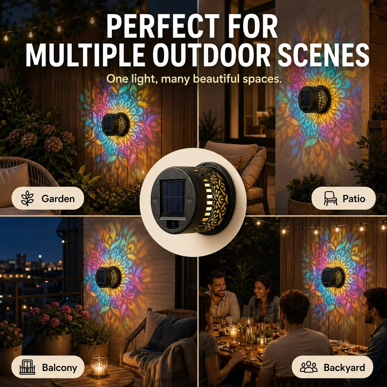 🌀💥Limited Sale Buy 1 Get 1 Free🌞💡Solar Mandala Wall Light Outdoor Garden Fence Projector Lamp Patio Ambient Decor