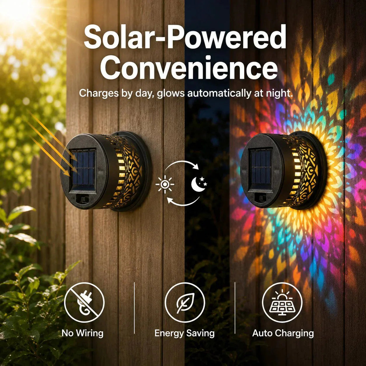 🌀💥Limited Sale Buy 1 Get 1 Free🌞💡Solar Mandala Wall Light Outdoor Garden Fence Projector Lamp Patio Ambient Decor