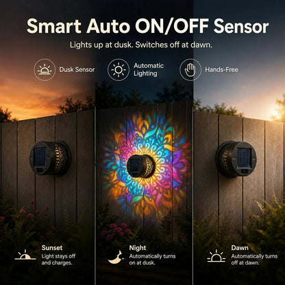 🌀💥Limited Sale Buy 1 Get 1 Free🌞💡Solar Mandala Wall Light Outdoor Garden Fence Projector Lamp Patio Ambient Decor